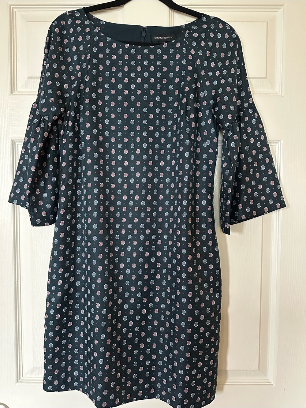 Banana Republic Navy Paisley-Print Midi Dress with Bell Sleeves